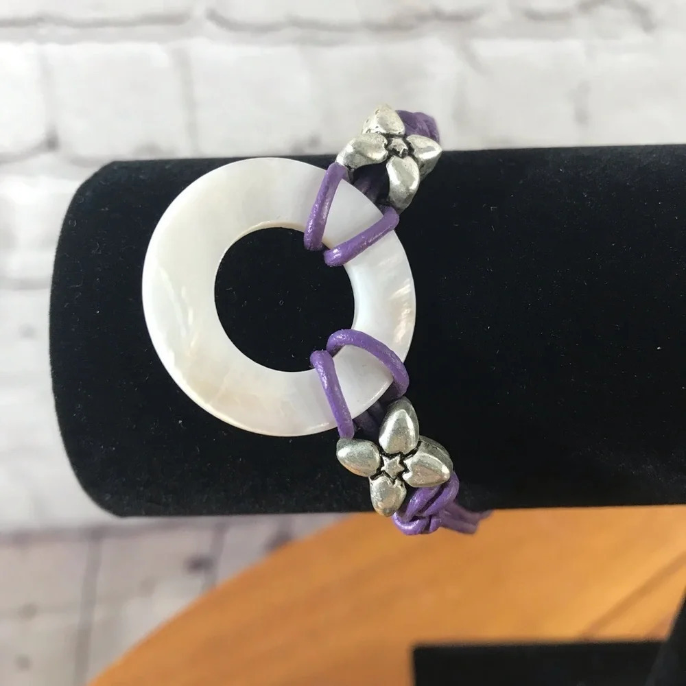 Purple Faux Leather Mother of Pearl Fashion Bracelet - New with Tag